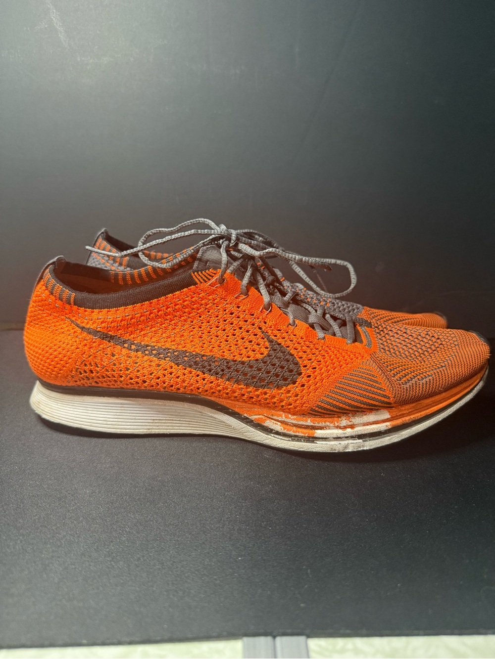 Nike Men’s Orange and Gray Flyknit Running Shoes